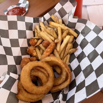 Steadfast Diner - Fries, rings, curds sampler. - Salad Near Me - Mesa, Arizona
