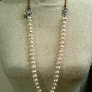 Three Divas Beads - Diva Jewelry - Hand Knotted Freshwater Pearl & Leather Cord Necklace - Arts & Crafts Near Me - Milton-Freewater, Oregon Three Divas Beads - Diva Jewelry - Hand Knotted Freshwater Pearl & Leather Cord Necklace - Arts & Crafts Near Me - Milton-Freewater, Oregon