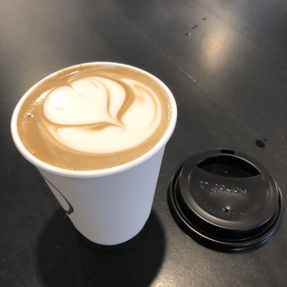 Good Seed Coffee Boutique - lovely coffee art on my almond latte - Coffee Roasteries Near Me - Solvang, California