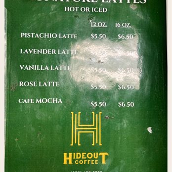 Hideout Coffee - HC Menu. - Coffee & Tea Near Me - Monrovia, California
