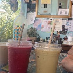Fruta Juice - BlackBerry and Lulo. These were filled over the top before we put the lids on!