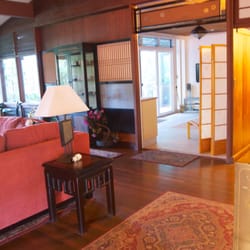 Mika Taki Magical Waterfall Estate - Living room to outside porch view, September 2014