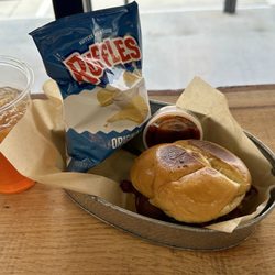 Tin City Roasters - Smoked brisket sandwich meal.