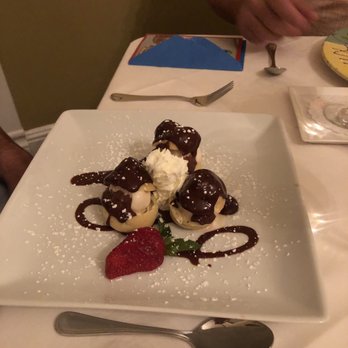 Saint Jacques - Profiteroles with hot chocolate drizzle - French Near Me - Gibsonville, North Carolina