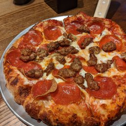 Small pepperoni and sausage pizza!