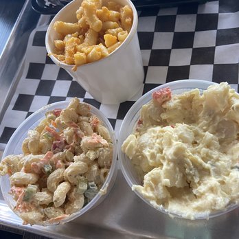 Holy Smokes Bourbon and BBQ - Would not order any of these sides again (macaroni & cheese -way too salty) macaroni salad and potato salad - Barbeque Near Me - Watertown, New York