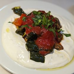 Meyhouse - Kopoglu - Oven roasted eggplant and peppers with tomato sauce, yogurt.