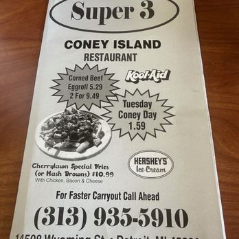 Super 3 Coney Island - Menu - Restaurants Near Me - Detroit, Michigan Super 3 Coney Island - Menu - Restaurants Near Me - Detroit, Michigan