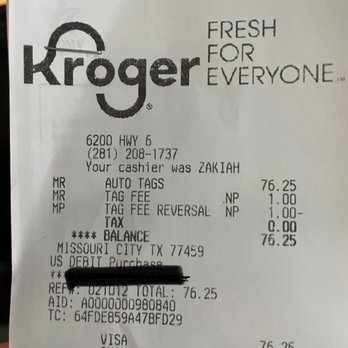Kroger - the receipt for the restaurant - Grocery Near Me - Missouri City, Texas Kroger - the receipt for the restaurant - Grocery Near Me - Missouri City, Texas