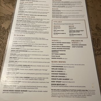 Ted's Montana Grill - Menu as of 11/21 - American Near Me - Estero, Florida Ted's Montana Grill - Menu as of 11/21 - American Near Me - Estero, Florida