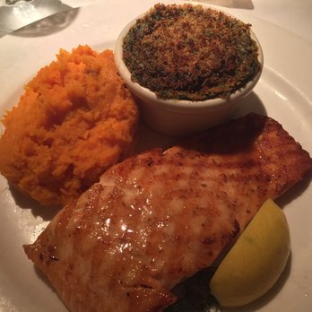 Kee Grill - Maple Mustard Glazed Salmon (with spinach Maria & mashed sweet potato). - Seafood Near Me - Boca Raton, Florida Kee Grill - Maple Mustard Glazed Salmon (with spinach Maria & mashed sweet potato). - Seafood Near Me - Boca Raton, Florida