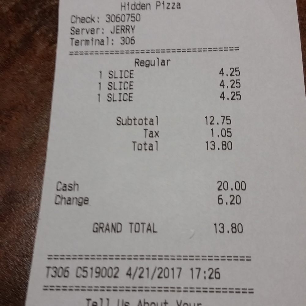 Hidden Pizza - my bill - Pizza Near Me - Reno, Nevada Hidden Pizza - my bill - Pizza Near Me - Reno, Nevada