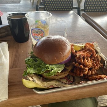 Dead Dog Saloon - Crab cake sandwich with sweet potato fries - Seafood Near Me - Murrells Inlet, South Carolina Dead Dog Saloon - Crab cake sandwich with sweet potato fries - Seafood Near Me - Murrells Inlet, South Carolina