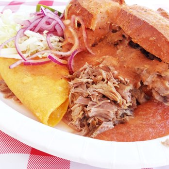Tortas Ahogadas La China - a plate of food - Food Stands Near Me - Wilmington, California Tortas Ahogadas La China - a plate of food - Food Stands Near Me - Wilmington, California