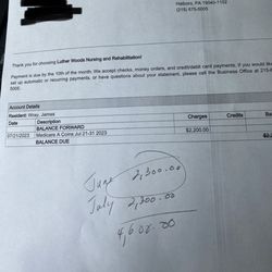 Luther Woods Nursing and Rehabilitation Center - From 6/15 to now 7/31's fee is 4,600 dollars.