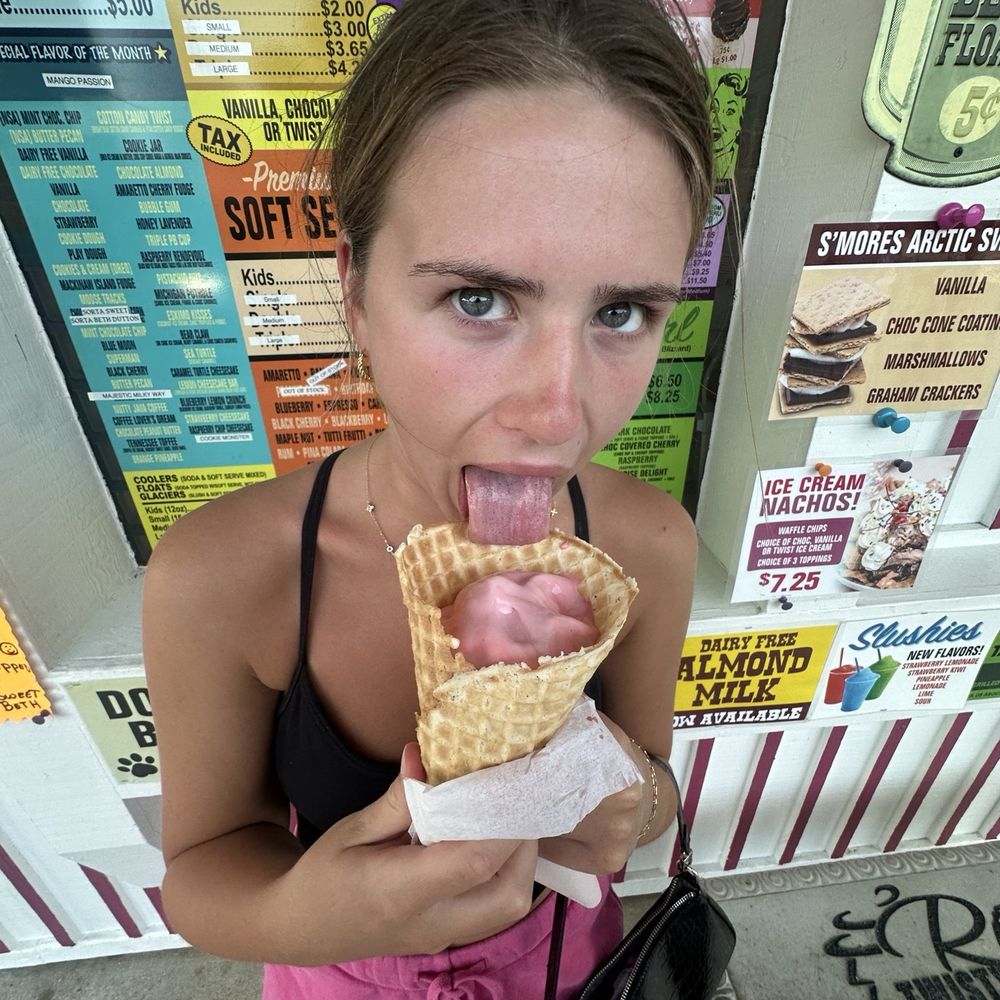 Rita's Twisty Freeze - Cotton candy soft serve with waffle cone! She said this is the best soft serve in Michigan. - Burgers Near Me - Standish, Michigan
