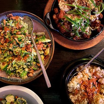 PERILLA korean fare - Sauteed brussels sprouts, fire chicken, and garlic fried rice - Korean Near Me - Chicago, Illinois PERILLA korean fare - Sauteed brussels sprouts, fire chicken, and garlic fried rice - Korean Near Me - Chicago, Illinois