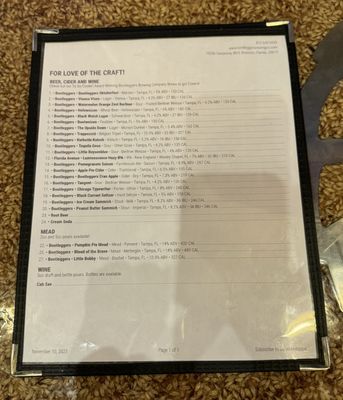 Menu photo 6 Bootleggers Brewing Tampa, FL Menu photo 6 Bootleggers Brewing Tampa, FL