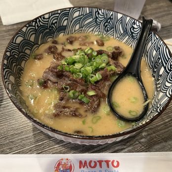 Motto Ramen - BYO Ramen with tonkotsu broth, classic noodles, beef rib eye, green onions ~ $17 - Ramen Near Me - Westminster, California