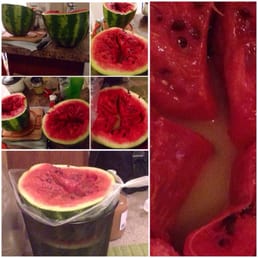 Gave us a rotten watermelon.. Seriously?! We're never coming here again. "Fresh fruits and vegetable?" What a lie. Gave us a rotten watermelon.. Seriously?! We're never coming here again. "Fresh fruits and vegetable?" What a lie.