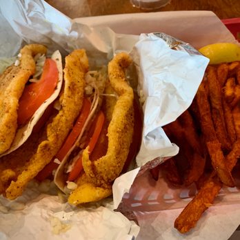River City Grille - Fish tacos with sweet potato fries - American Near Me - Marble Falls, Texas River City Grille - Fish tacos with sweet potato fries - American Near Me - Marble Falls, Texas
