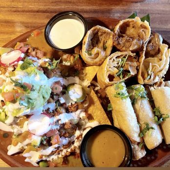 Rosa Madera - Los Favoritas: (left) pastor nachos, (top) Birria chimichangas, (bottom right) Flautas de Tinga - Mexican Near Me - Sacramento, California Rosa Madera - Los Favoritas: (left) pastor nachos, (top) Birria chimichangas, (bottom right) Flautas de Tinga - Mexican Near Me - Sacramento, California