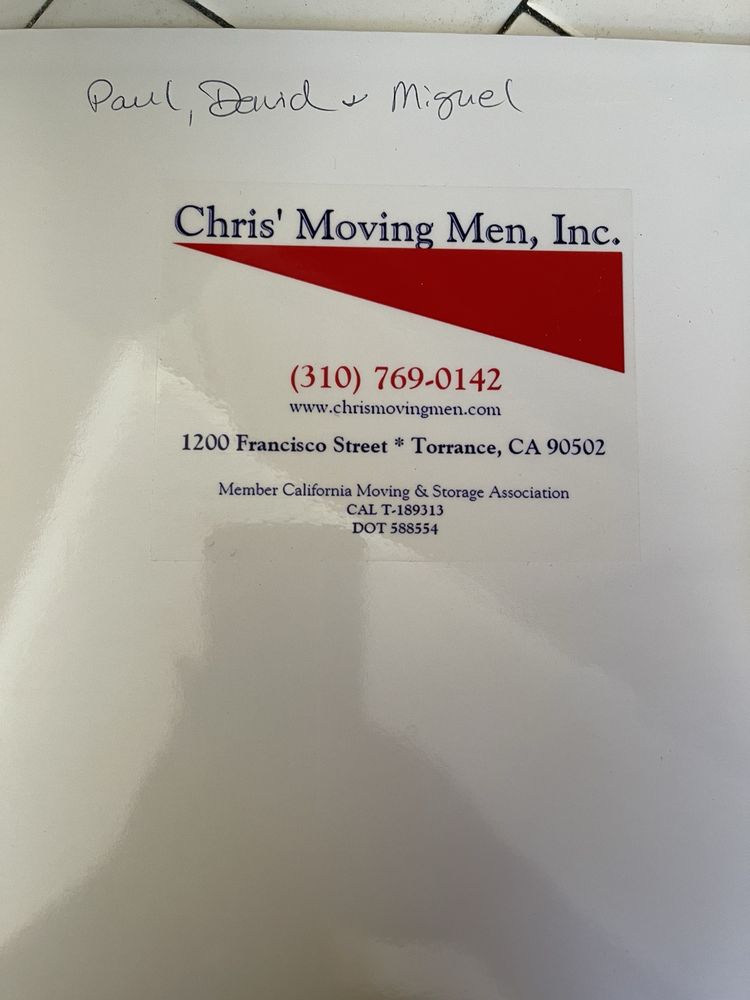 CHRIS' MOVING MEN INC