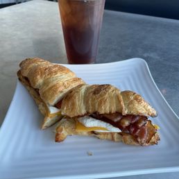 Breakfast bacon egg and cheese sandwich. Could've fed 2 easy. Breakfast bacon egg and cheese sandwich. Could've fed 2 easy.