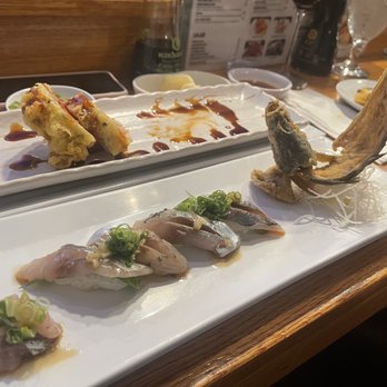 Wazabi Sushi - Orange - Aji nigiri with fried fish bone. - Sushi Bars Near Me - Orange, California Wazabi Sushi - Orange - Aji nigiri with fried fish bone. - Sushi Bars Near Me - Orange, California