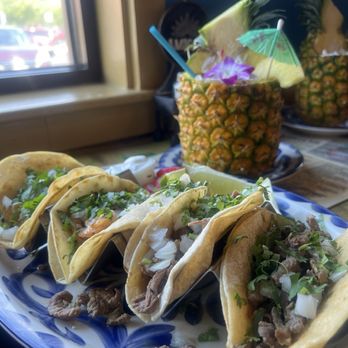 Amigos Mexican Grill - 2 Carne Asada tacos and 2 shrimp tacos and a virgin pina colada - Mexican Near Me - Laurel, Maryland Amigos Mexican Grill - 2 Carne Asada tacos and 2 shrimp tacos and a virgin pina colada - Mexican Near Me - Laurel, Maryland