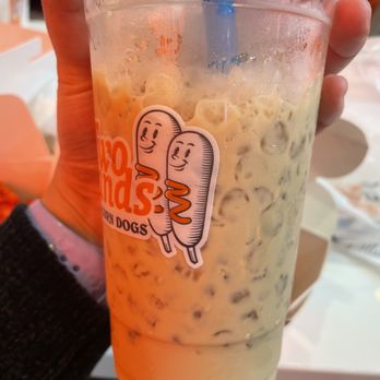 Two Hands Korean Corn Dogs - Coffee Latte Boba Drink! It was great but too much ice. Next time will ask them to go easy on the ice. - Korean Near Me - Clovis, California