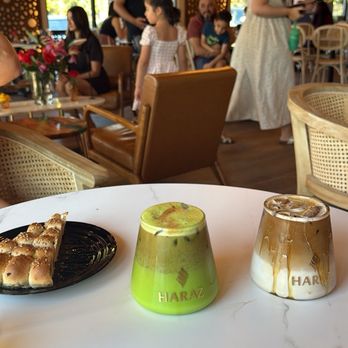 Haraz Coffee House - Green one is the pistachio latte, very nutty. - Coffee & Tea Near Me - Roseville, California
