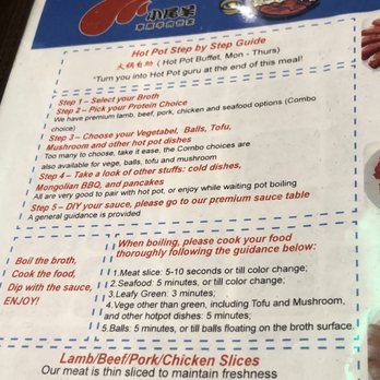 Buffalo Little Lamb - The menu gives you instructions with how to order your hot pot foods and how long to cook them. - Hot Pot Near Me - Amherst, New York