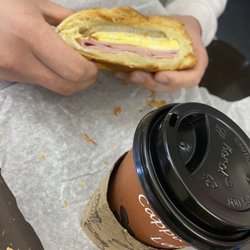 Lee's Donut - Breakfast sandwich w/ hot chocolate!