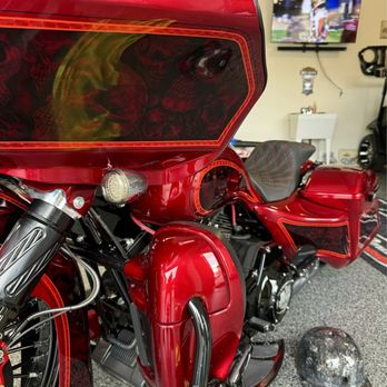 Inland Empire Baggers - Custom ghost skull paint with Candy Red - Motorcycle Repair Near Me - Ontario, California