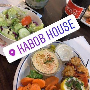 Kabob House - Salad, Shrimp Kabob Skewer, veggies, Hummus, and real coke- cola.  Shrimp Kabob Plate - Mediterranean Near Me - Temecula, California