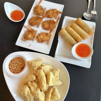 That's thai food - fried tofu, side of peanut sauce, coconut shrimp, spring rolls - Thai Near Me - Springfield, New Jersey