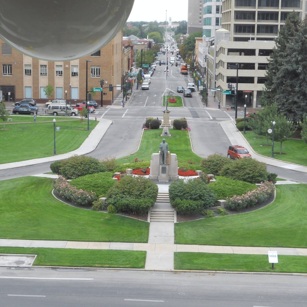 Idaho State Capitol - looking out 4th floor window beyond the front of the Capitol building to downtown Boise - Landmarks & Historical Buildings Near Me - Boise, Idaho Idaho State Capitol - looking out 4th floor window beyond the front of the Capitol building to downtown Boise - Landmarks & Historical Buildings Near Me - Boise, Idaho