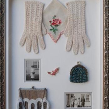 Just Framing - A collection of great-grandma's handmade purses and gloves along with wedding photos. We used a custom shadowbox frame from Larson Juhl. - Framing Near Me - Duncan, British Columbia Just Framing - A collection of great-grandma's handmade purses and gloves along with wedding photos. We used a custom shadowbox frame from Larson Juhl. - Framing Near Me - Duncan, British Columbia
