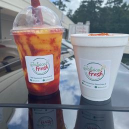 Mangonada and street corn in a cup. Mangonada and street corn in a cup.