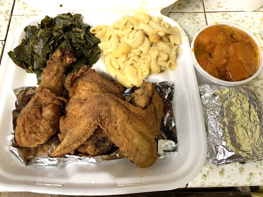 Fried Chicken, Collards, Mac, Candied Yams, Corn Bread. Awesome! Yelp