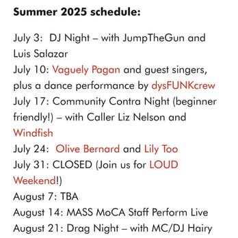 Mass Moca - The Châlet Summer 2025 calendar, Thursday evenings - 7/10/2025 - Performing Arts Near Me - North Adams, Massachusetts Mass Moca - The Châlet Summer 2025 calendar, Thursday evenings - 7/10/2025 - Performing Arts Near Me - North Adams, Massachusetts