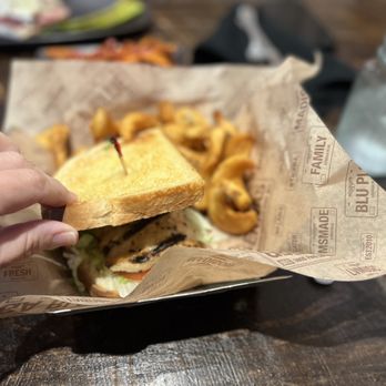 Georgia Blue - Grilled mahi sandwich with potato wedges - Southern Near Me - Starkville, Mississippi Georgia Blue - Grilled mahi sandwich with potato wedges - Southern Near Me - Starkville, Mississippi