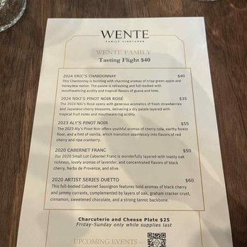 Wente Vineyards - tasting menu - Wine Tasting Room Near Me - Livermore, California Wente Vineyards - tasting menu - Wine Tasting Room Near Me - Livermore, California