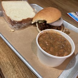 Brisket sandwich with baked beans