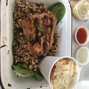 Brown Bag Seafood - Salmon and Truffle Parmesan Tots - Salad Near Me - Chicago, Illinois Brown Bag Seafood - Salmon and Truffle Parmesan Tots - Salad Near Me - Chicago, Illinois