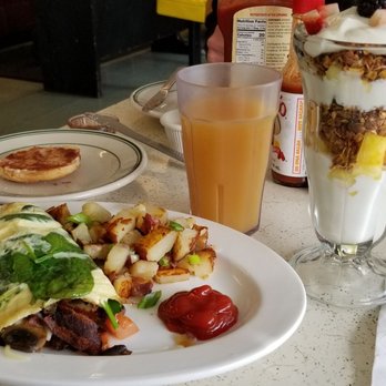 Cafe 1 - Omelet with spinach and bacon, yogurt parfait. - Breakfast & Brunch Near Me - Fort Bragg, California Cafe 1 - Omelet with spinach and bacon, yogurt parfait. - Breakfast & Brunch Near Me - Fort Bragg, California