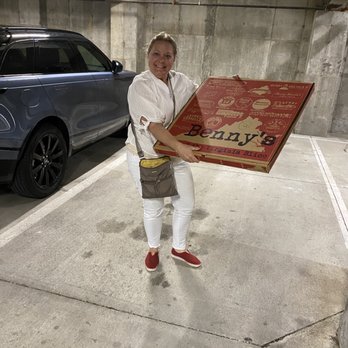 Benny Marconi's - Just so you know how BIG the pizza is!!  Super yummy! - Italian Near Me - Roanoke, Virginia