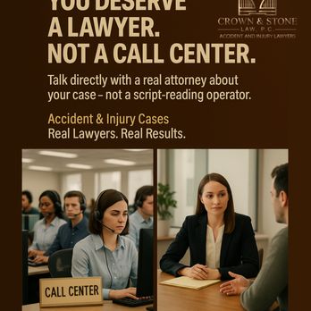 Crown & Stone Law - Injured in an accident?
You shouldn't have to explain your story to a script-reading call center. Speak with a lawyer now. - Personal Injury Law Near Me - Beverly Hills, California Crown & Stone Law - Injured in an accident?
You shouldn't have to explain your story to a script-reading call center. Speak with a lawyer now. - Personal Injury Law Near Me - Beverly Hills, California