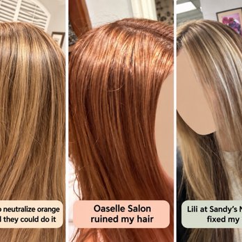 Salon Oaselle - Went to remove orange on the left. Oaselle added more orange toner, making it worse. Oaselle Salon's owner wouldn't help correct - Hair Stylists Near Me - Tarzana, California Salon Oaselle - Went to remove orange on the left. Oaselle added more orange toner, making it worse. Oaselle Salon's owner wouldn't help correct - Hair Stylists Near Me - Tarzana, California